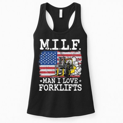 M.I.L.F. Man I Love Forklifts American Flag Forklift Driver Womens Tank Top
