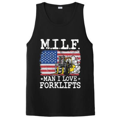 M.I.L.F. Man I Love Forklifts American Flag Forklift Driver PosiCharge Competitor Tank