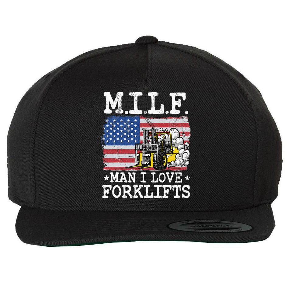 M.I.L.F. Man I Love Forklifts American Flag Forklift Driver Wool Snapback Cap