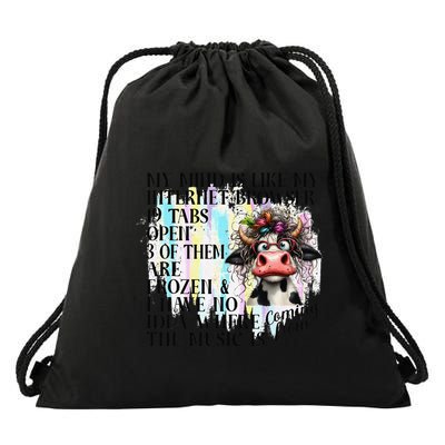 My Mind Is Like My Internet Browser Funny Cow Drawstring Bag