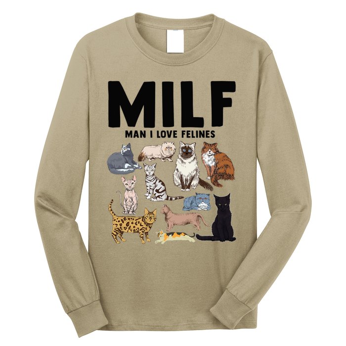 MILF Man I Love Felines Funny Cat Vintage Long Sleeve Shirt