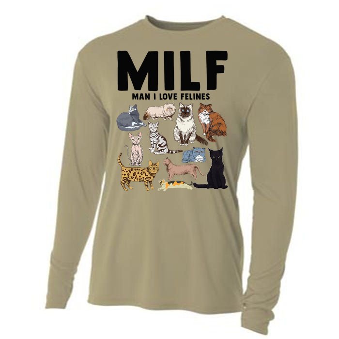 MILF Man I Love Felines Funny Cat Vintage Cooling Performance Long Sleeve Crew