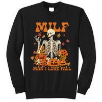 MILF Man I Love Fall Halloween Skeleton And Pumpkins Spooky Tall Sweatshirt