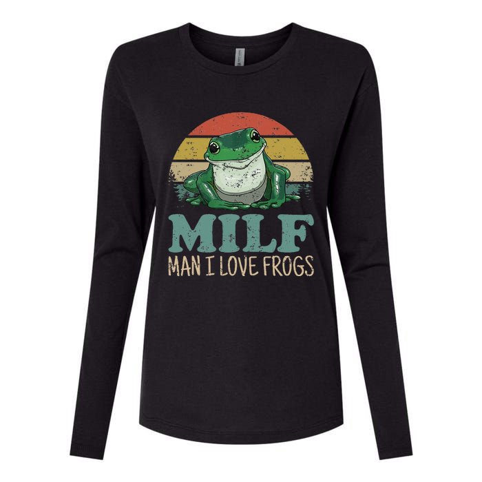 Milf Man I Love Frogs Funny Saying Frog Amphibian Lovers Womens Cotton Relaxed Long Sleeve T-Shirt