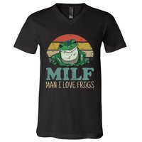 Milf Man I Love Frogs Funny Saying Frog Amphibian Lovers V-Neck T-Shirt