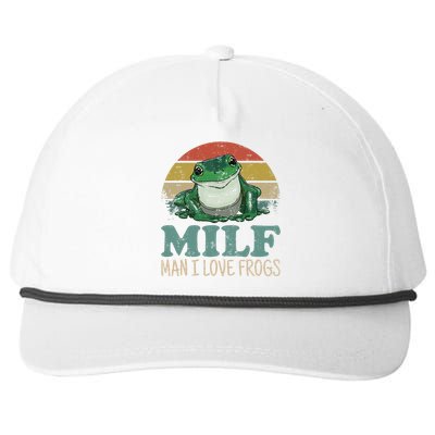 Milf Man I Love Frogs Funny Saying Frog Amphibian Lovers Snapback Five-Panel Rope Hat