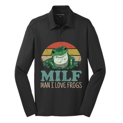 Milf Man I Love Frogs Funny Saying Frog Amphibian Lovers Silk Touch Performance Long Sleeve Polo