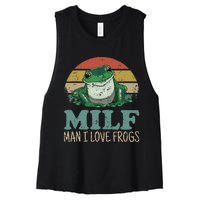 Milf Man I Love Frogs Funny Saying Frog Amphibian Lovers Women's Racerback Cropped Tank