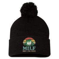 Milf Man I Love Frogs Funny Saying Frog Amphibian Lovers Pom Pom 12in Knit Beanie