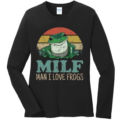 Milf Man I Love Frogs Funny Saying Frog Amphibian Lovers Ladies Long Sleeve Shirt