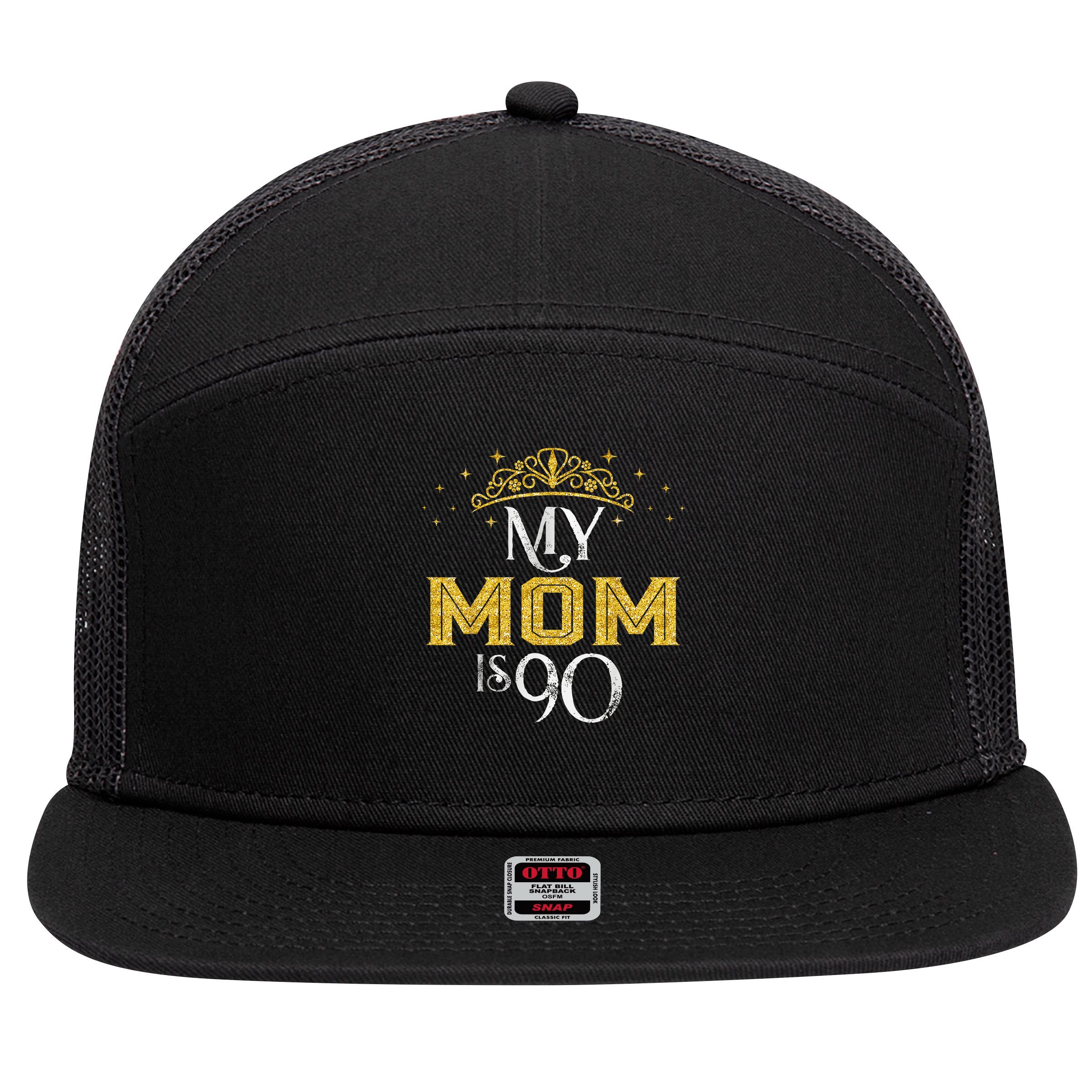 My Mom Is 90 Years Old 1935 90th Birthday For Mom 7 Panel Mesh Trucker Snapback Hat