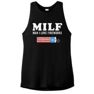 MILF Man I Love Fireworks Fourth 4th Of July Shirt Funny Ladies PosiCharge Tri-Blend Wicking Tank