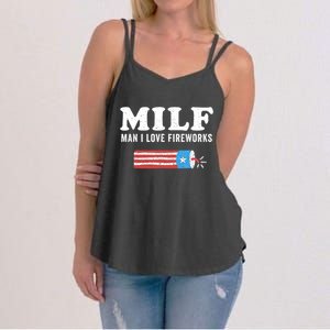 MILF Man I Love Fireworks Fourth 4th Of July Shirt Funny Women's Strappy Tank