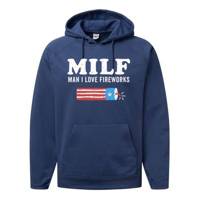 MILF Man I Love Fireworks Fourth 4th Of July Shirt Funny Performance Fleece Hoodie