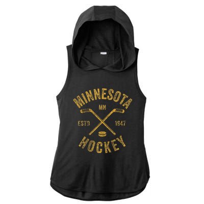 Minnesota Mn Ice Hockey Sticks Ladies PosiCharge Tri-Blend Wicking Draft Hoodie Tank