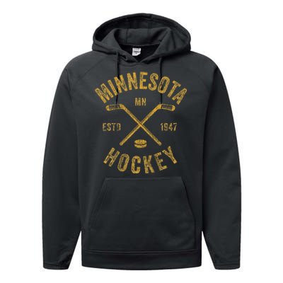 Minnesota Mn Ice Hockey Sticks Performance Fleece Hoodie