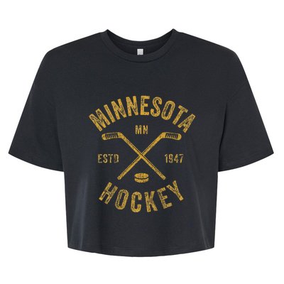 Minnesota Mn Ice Hockey Sticks Bella+Canvas Jersey Crop Tee