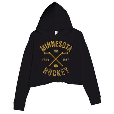 Minnesota Mn Ice Hockey Sticks Crop Fleece Hoodie