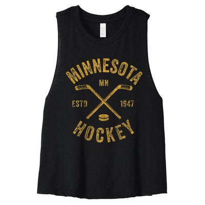 Minnesota Mn Ice Hockey Sticks Women's Racerback Cropped Tank