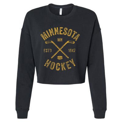 Minnesota Mn Ice Hockey Sticks Cropped Pullover Crew