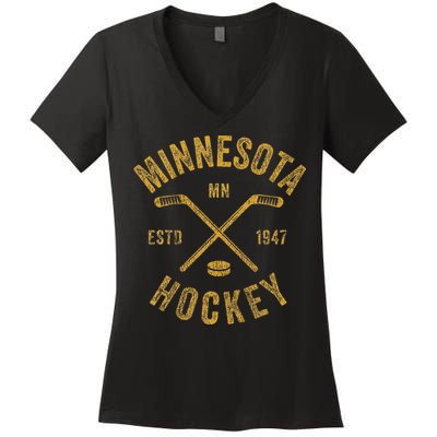 Minnesota Mn Ice Hockey Sticks Women's V-Neck T-Shirt