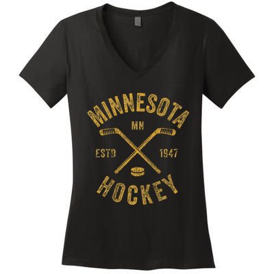 Minnesota Mn Ice Hockey Sticks Women's V-Neck T-Shirt