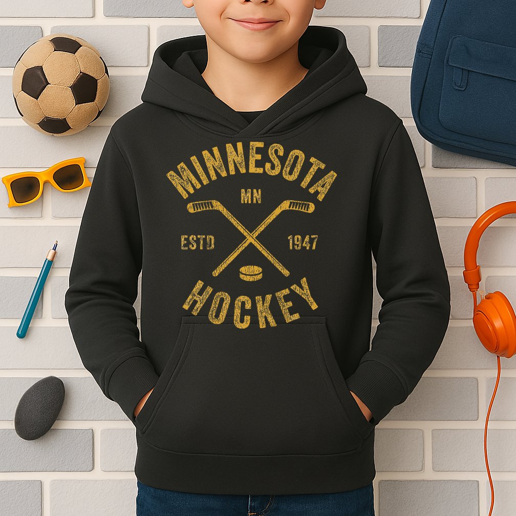 Minnesota Mn Ice Hockey Sticks Kids Hoodie