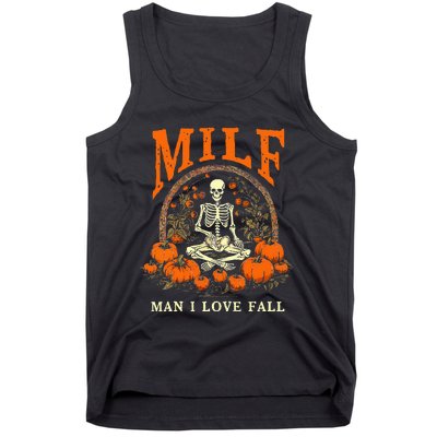 MILF Man I Love Fall Funny Skeleton Pumpkin Halloween Tank Top