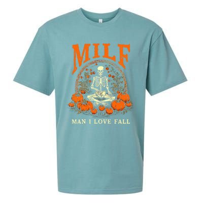 MILF Man I Love Fall Funny Skeleton Pumpkin Halloween Sueded Cloud Jersey T-Shirt