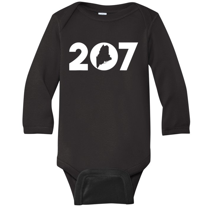 Maine Map Inside The 207 Area Code Maine Me Pride Baby Long Sleeve Bodysuit