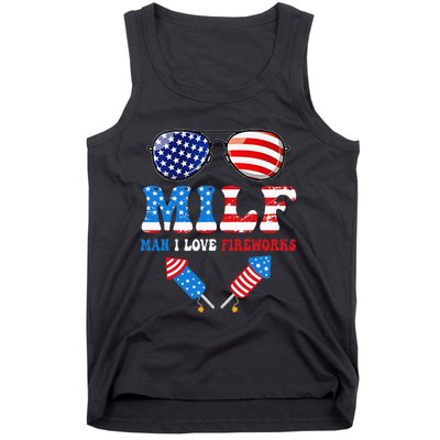 MILF Man I Love Fireworks Flag USA 4th Of July Sunglasses Tank Top