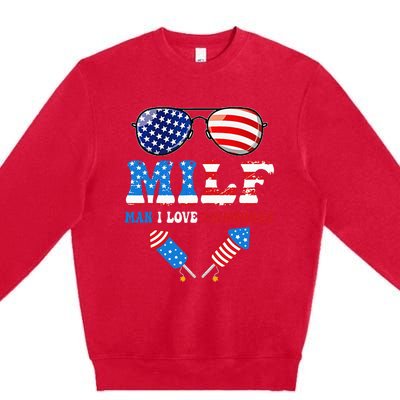 MILF Man I Love Fireworks Flag USA 4th Of July Sunglasses Premium Crewneck Sweatshirt