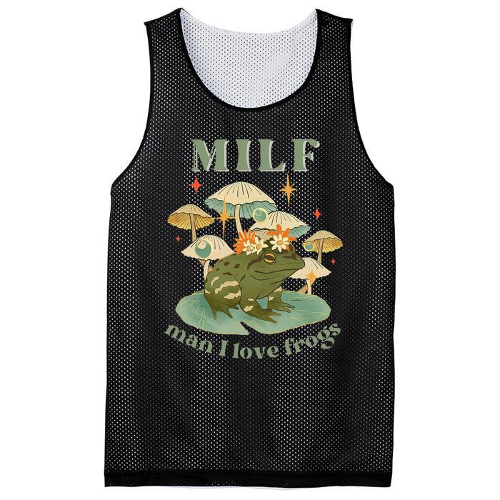 Milf Man I Love Frogs Vintage Retro Frog And Fungi Mushroom Mesh Reversible Basketball Jersey Tank