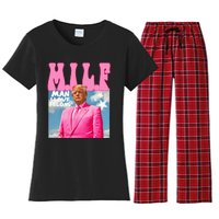 Milf Man I Love Felons Funny Trump Pink 2024 For President Women's Flannel Pajama Set