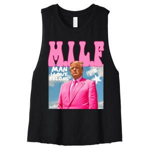 Milf Man I Love Felons Funny Trump Pink 2024 For President Women's Racerback Cropped Tank