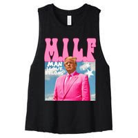 Milf Man I Love Felons Funny Trump Pink 2024 For President Women's Racerback Cropped Tank