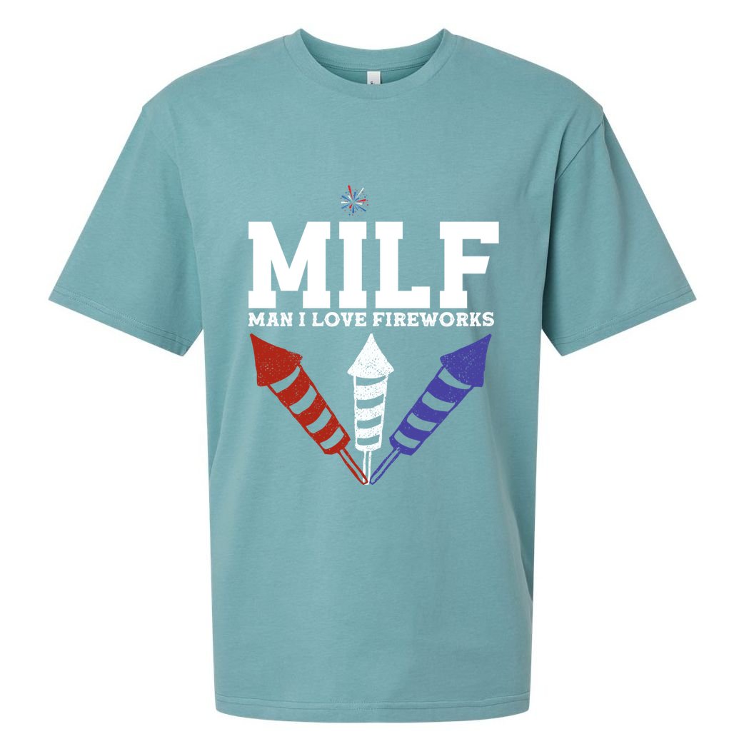 MILF Man I Love Fireworks Funny American 4th Of July Sueded Cloud Jersey T-Shirt