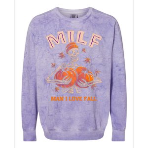 MILF Man I Love Fall Funny Skeleton Pumpkin Autumn Lover Colorblast Crewneck Sweatshirt