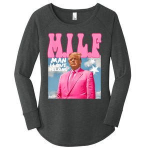 Milf Man I Love Felons Funny Trump Pink 2024 For President Women's Perfect Tri Tunic Long Sleeve Shirt