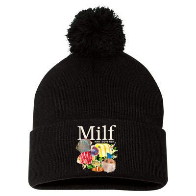 Milf Man I Love Fish Funny Fishing Fisherman Humor Nature Pom Pom 12in Knit Beanie