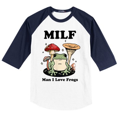 MILF Man I Love Frogs Vintage Retro Frog And Fungi Mushroom Baseball Sleeve Shirt