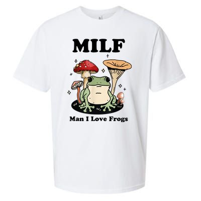 MILF Man I Love Frogs Vintage Retro Frog And Fungi Mushroom Sueded Cloud Jersey T-Shirt