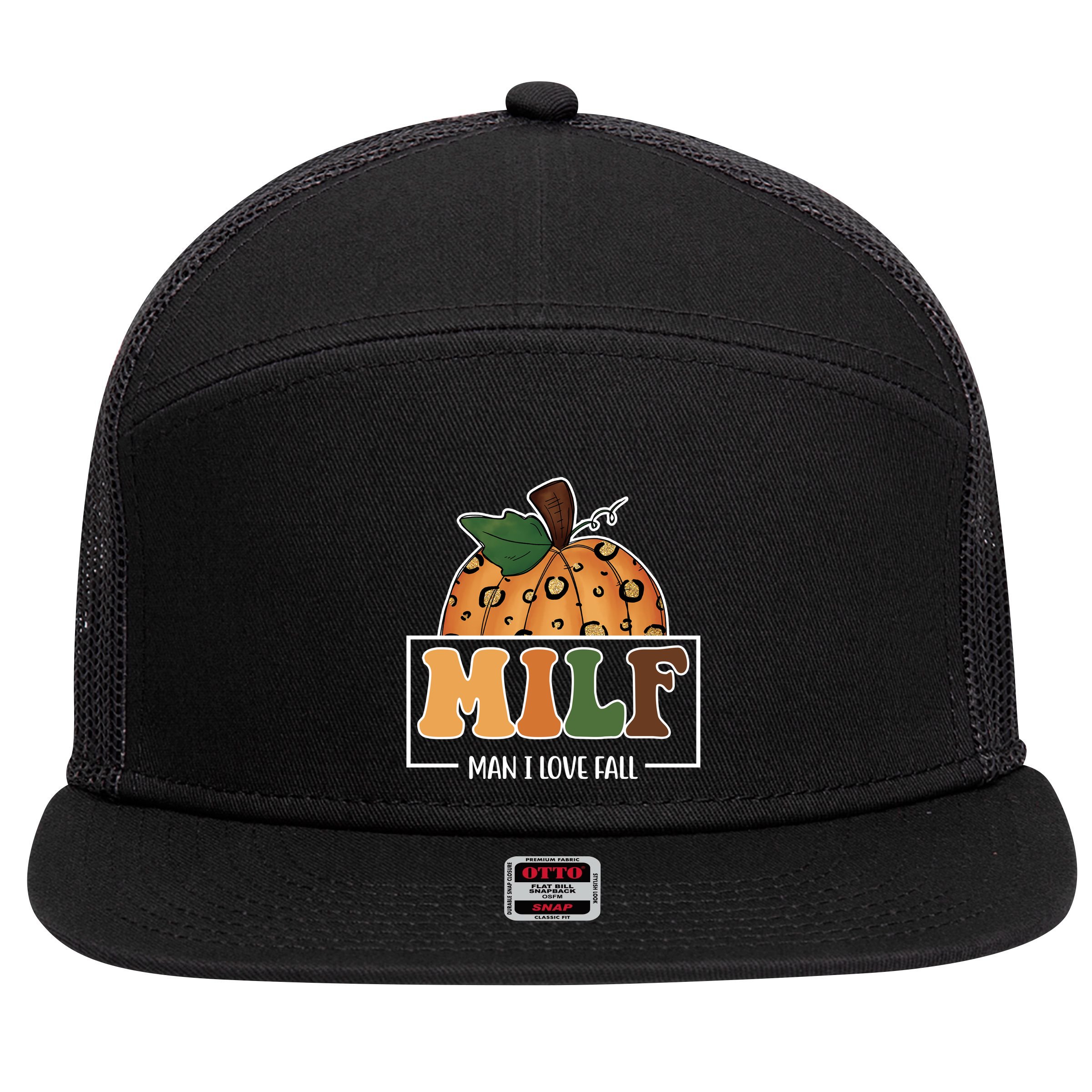 MILF Man I Love Fall Pumpkin Funny 7 Panel Mesh Trucker Snapback Hat