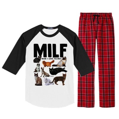 Milf Man I Love Felines Funny Cats Raglan Sleeve Pajama Set