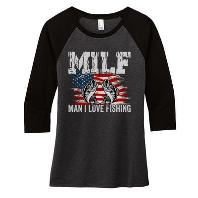 MILF Man I Love Fishing Women's Tri-Blend 3/4-Sleeve Raglan Shirt