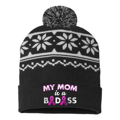 My Mom Is a Badass Breast Cancer Awareness Shirt USA-Made Snowflake Beanie