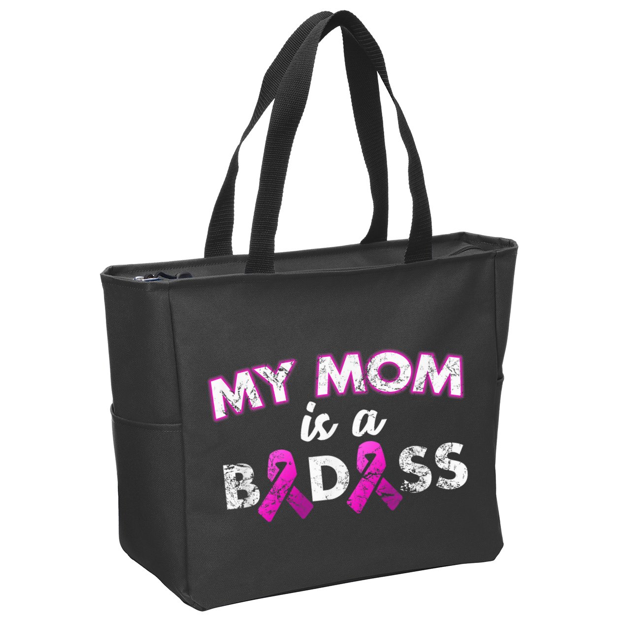 My Mom Is a Badass Breast Cancer Awareness Shirt Zip Tote Bag