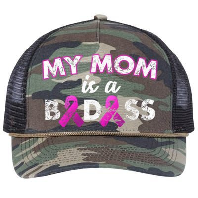 My Mom Is a Badass Breast Cancer Awareness Shirt Retro Rope Trucker Hat Cap