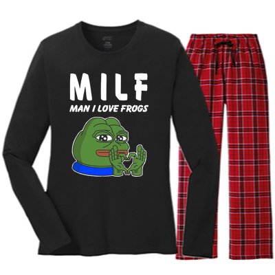 MILF Man I Love Frogs Women's Long Sleeve Flannel Pajama Set 