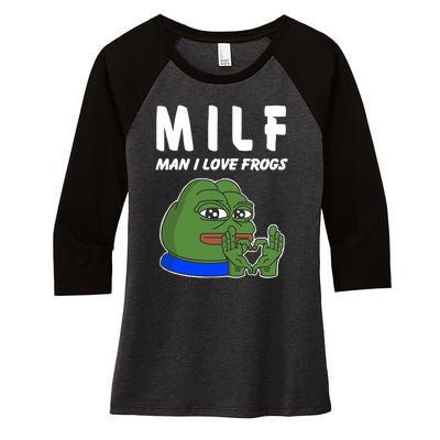 MILF Man I Love Frogs Women's Tri-Blend 3/4-Sleeve Raglan Shirt